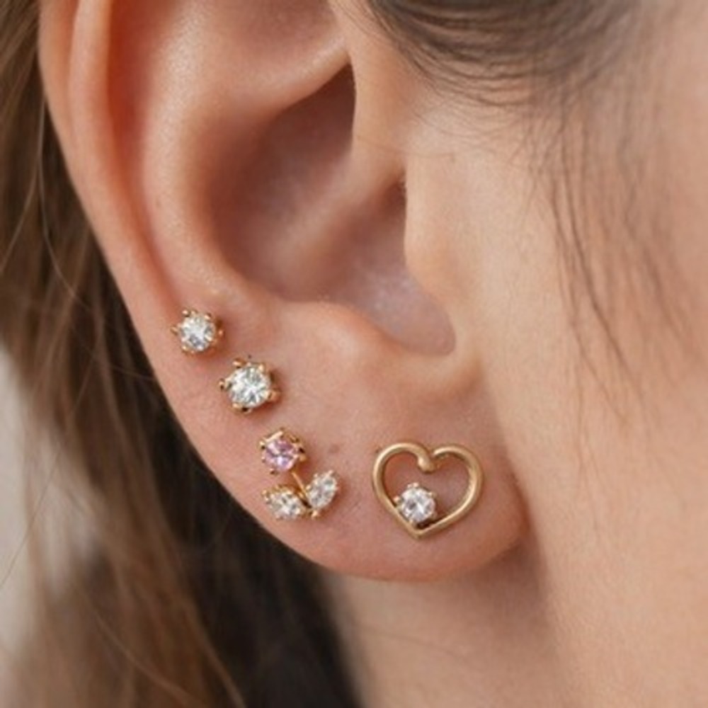 Lot of 4 Stud Earring Set Gold Tone Rhinestone Style Crystals Dainty Prom Bridal